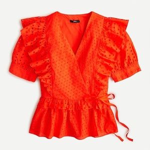 NWT J. Crew Orange Eyelet Ruffle Top